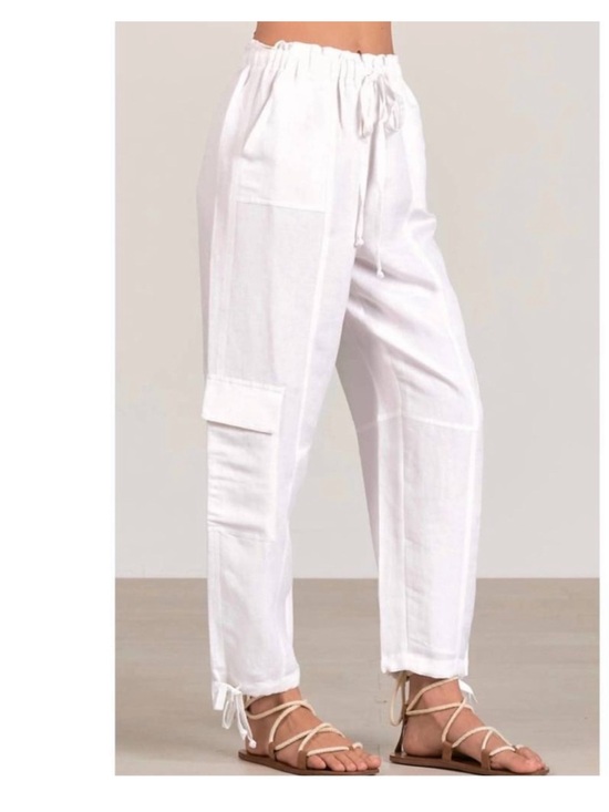 Elan Pants - ELAN Linen & Cotton Blend White Lined Cargo Pull On Pants. SZ LG. Coastal. EUC